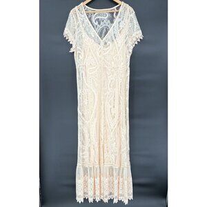 Torrid Women's Maxi Lace Button Front Dress Size 1 Peach Bohemian Boho Chic